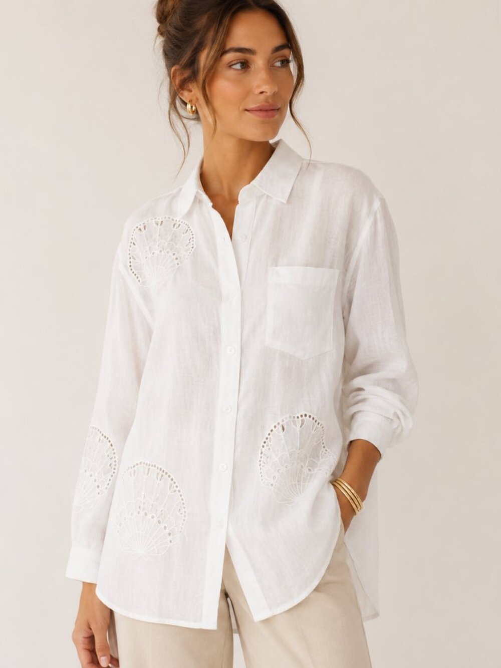 Calypso St. Barth White Embroidered Button-Down Shirt | NWT | Size M